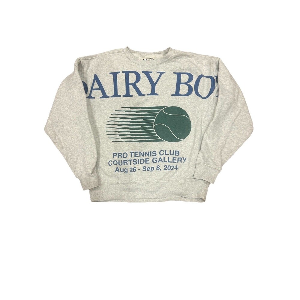 Dairy Boy Home Slam Crewneck Sweatshirt Large Gray Tennis Club Oversized Small